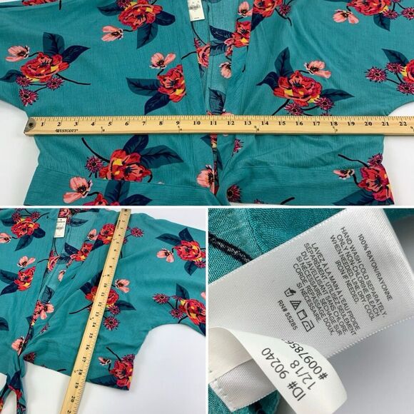 Express Floral Outfit Maxi Skirt Kimono Wrap Top Teal Rayon Womens Large New Tag - Picture 16 of 16